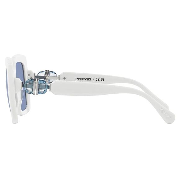 Swarovski SK 6001 100355 White Plastic Square Sunglasses Blue Mirror Lens